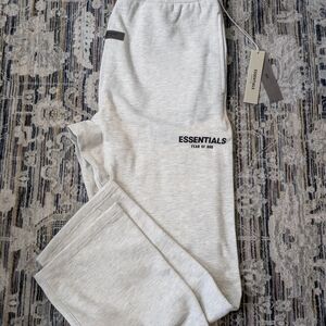 Essentials Fear of God Light Oatmeal Hoodie with Black Velvet Logo Patch